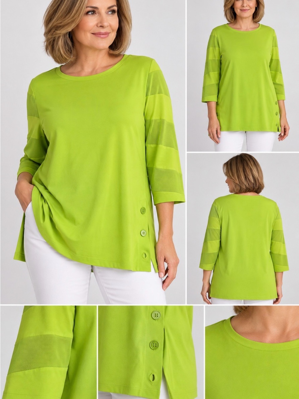 Multiples Lime Green Scoop Neck Tunic with Side Button Detail